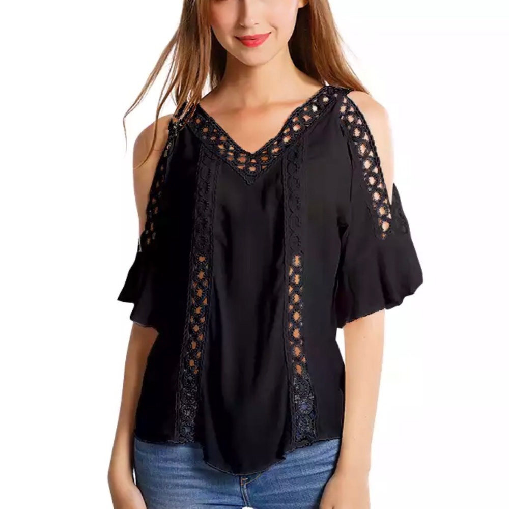 Sweet & Sexy Off-Shoulder V-Neck Summer Beach Top - Picture 1 of 8
